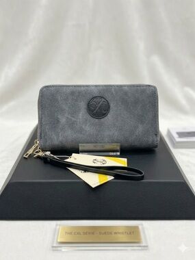 Faux Suede Wristlet Clutch - Gray